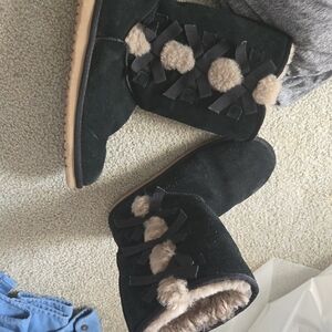 Koolaburra Black Suede Boots with Pom Poms